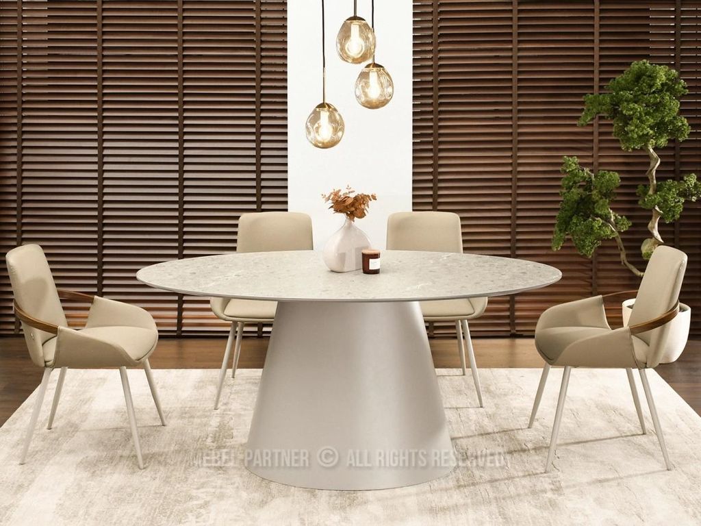 Ovaler Esstisch 160x90 cm ELIAM - grauer Marmor / grau Produktbild 