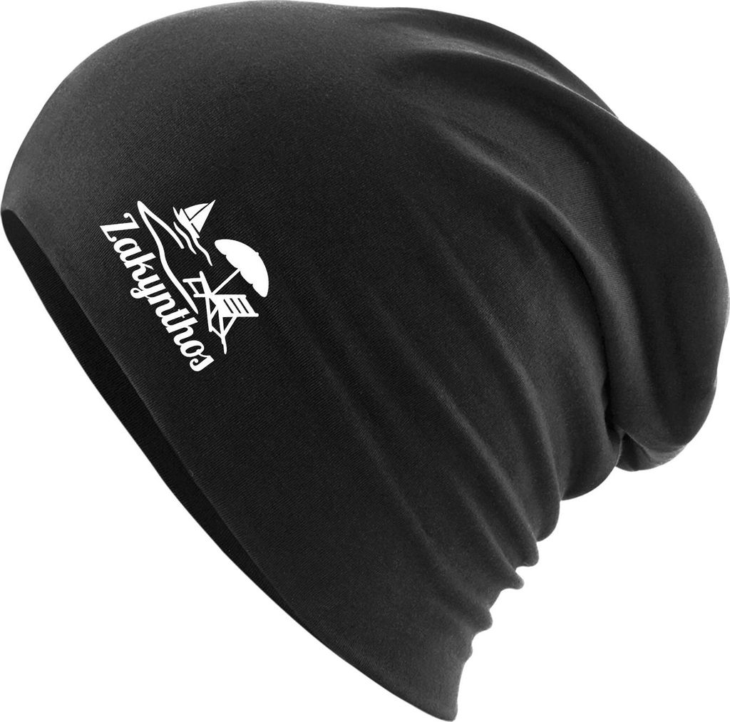 Huuraa Beanie Zakynthos Inselmotiv Griechenland Black One Size Baumwolle und Elasthan Mütze Geschenkidee