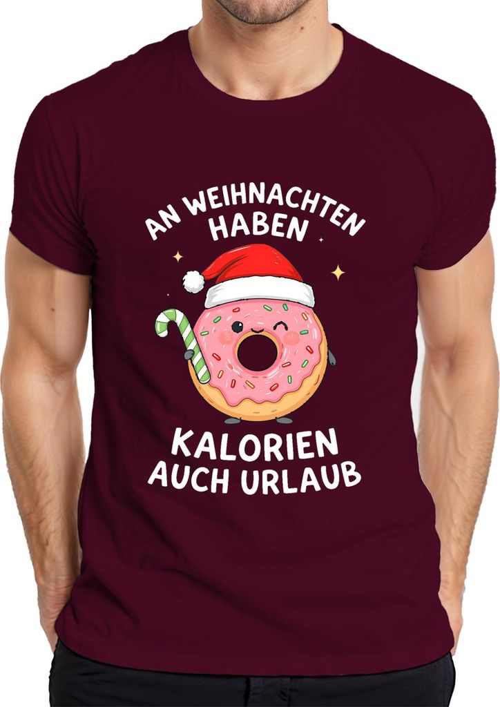 An Weihnachten haben Kalorien auch Urlaub lustig Donut Geschenk Herren T-Shirt, Burgundy, M
