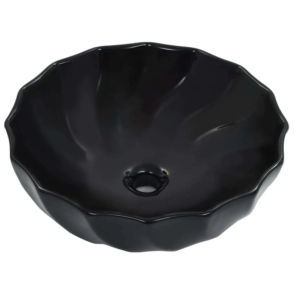 Lavabo Noir Mat en Céramique Haute Qualité 46x17 cm Design Circulaire