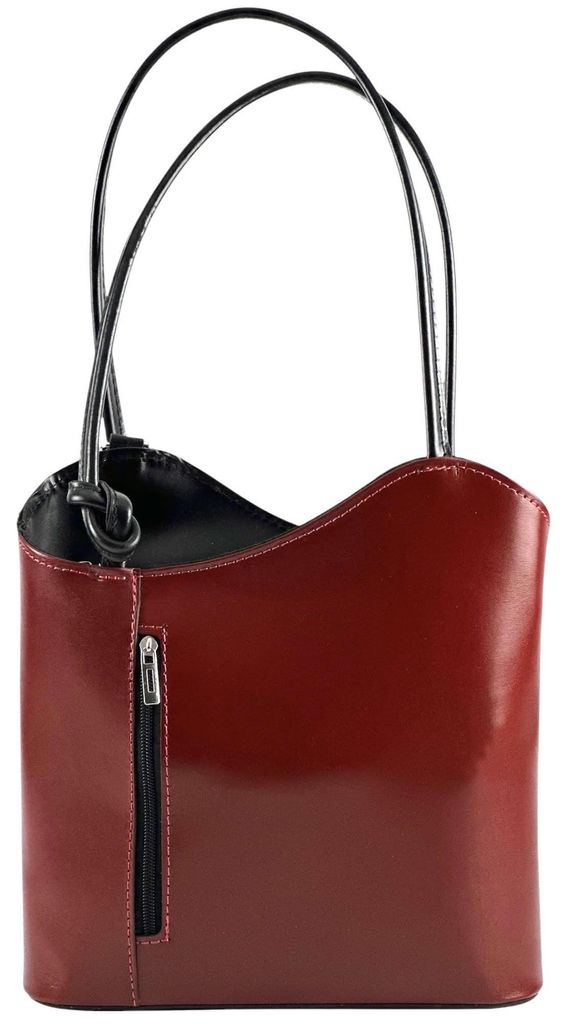 Damen Rucksack Umhänge Hand Freizeit Tasche Echt Leder Italien 30697 Rosso S. Nero