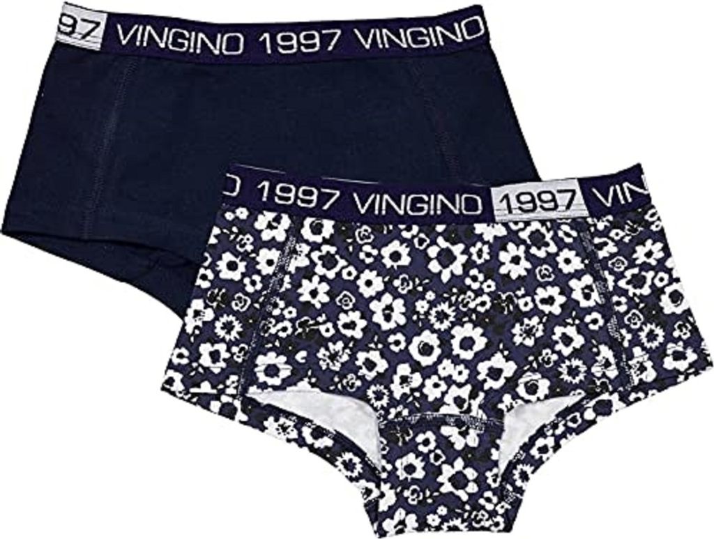 Vingino Mädchen 2tlg. Set Boxershorts Slips Unterhose G 212-5 Blue Flower Dark Blue Gr.M 134/140