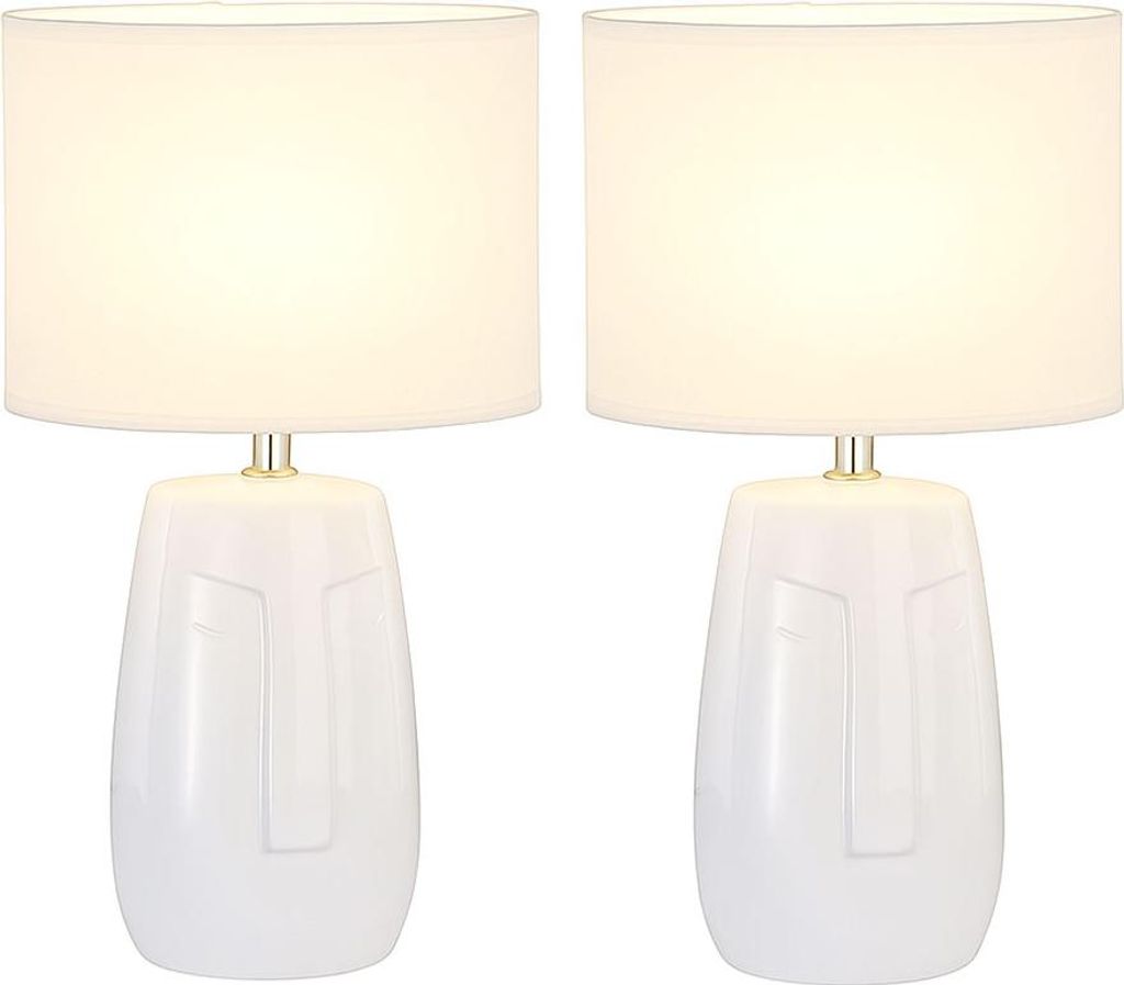 2er Set Tischleuchte, Keramik weiß, Stoffschirm, H 38,5 cm