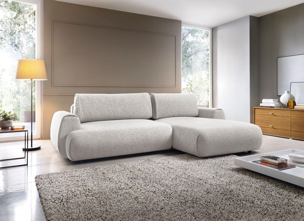 Masseno Ecksofa ZEST mit Schlaffunktion L-Form, Sofa mit Bettkasten, Wohnzimmersofa, Couch, Soffa, Bettsofa, Couchgarnitur- Grau, PUENTE 80