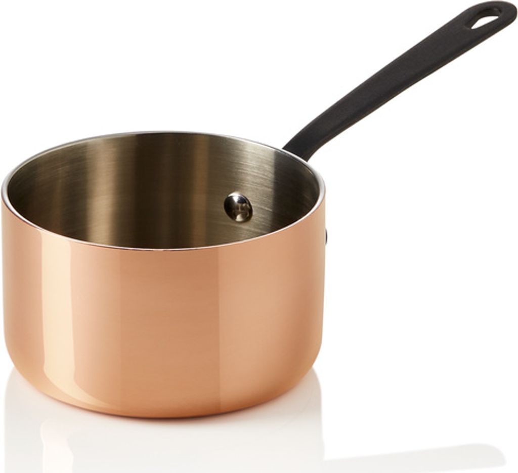 Mini Servierkasserolle MINI COPPER 3PLY, mit schwarzem Griff, Ø 10 cm, 460 ml, Kupfer/Aluminium
