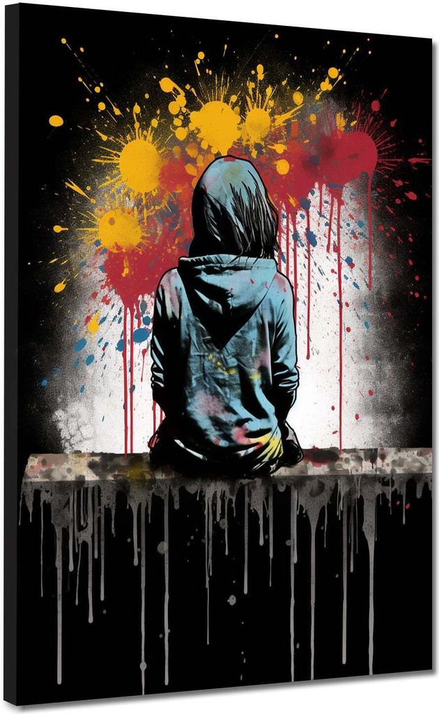 Street Art Mädchen Splash Leinwandbild Wandbild Dekoration Kunst XL: 75x100x4cm