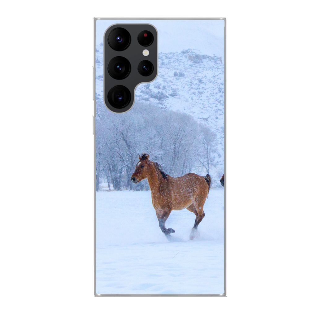 MuchoWow Handyhülle Schutzhülle Hülle für Samsung Galaxy S22 Ultra Pferde - Schnee - Winter Silikon Softcase Handy Hülle - Abbildung