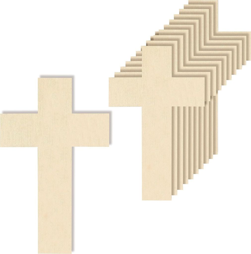 Creative Deco 10 x Dünne Kreuz-Anhängers aus Sperr-Holz | Produktbild 