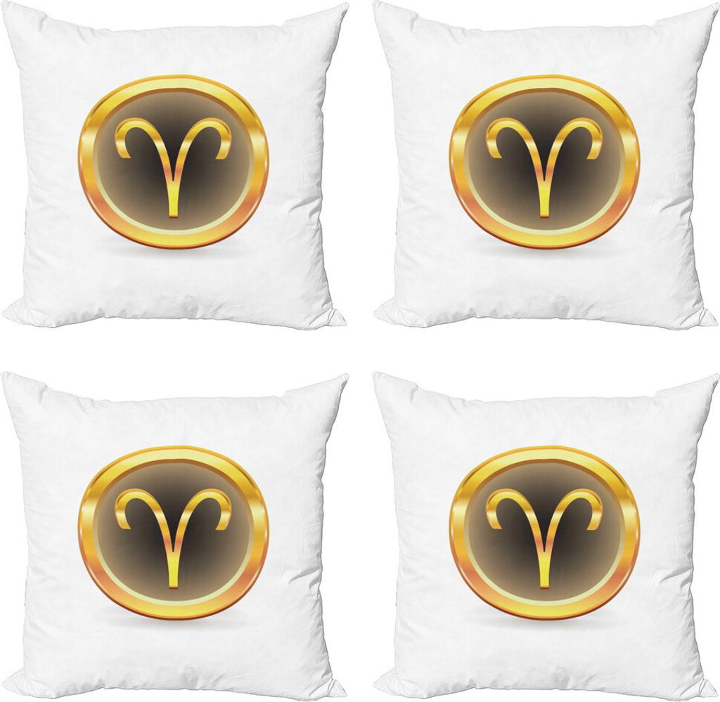 ABAKUHAUS Sternzeichen Widder Kissenbezug Set (4 Stück), Gelb Runde Zeichen, Moderner Doppelseitiger Digitaldruck, 40 cm x 40 cm, Yellow Kakao und...