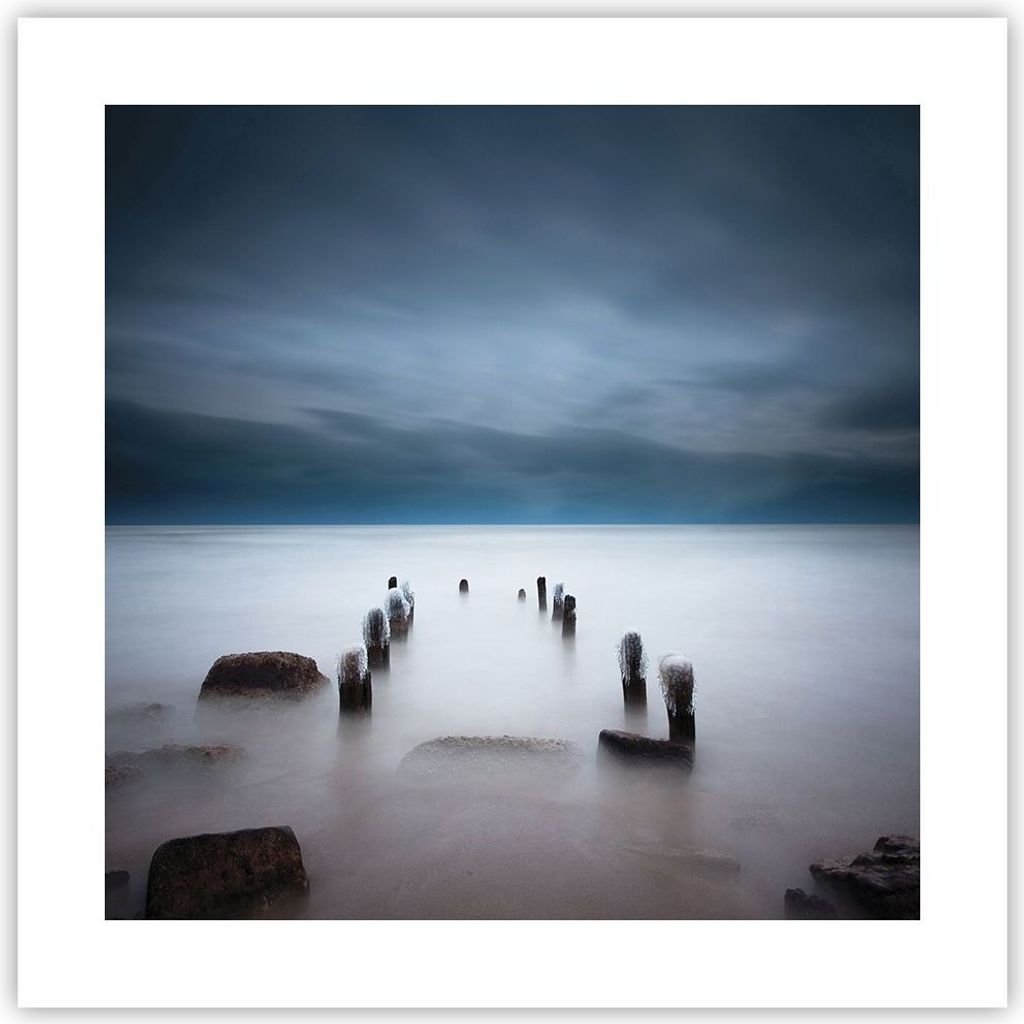 Poster - Poster ohne Rahmen - Wellenbrecher Nebel Nacht - 40x40 cm - Wand Bild - Wanddeko - Wandbilder - Kunstposter - Wandposter - Bilder - Kunstd...