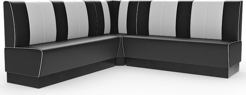 Americano Retro Eckbank | 224x224 cm | Dinerbank Set Schwarz & Weiß | Gastro Sitzbank mit Ecke