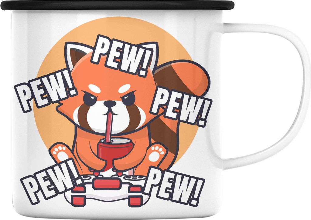 Trendation - Gamer Panda Emaille Tasse Kinder Geschenkidee Produktbild 