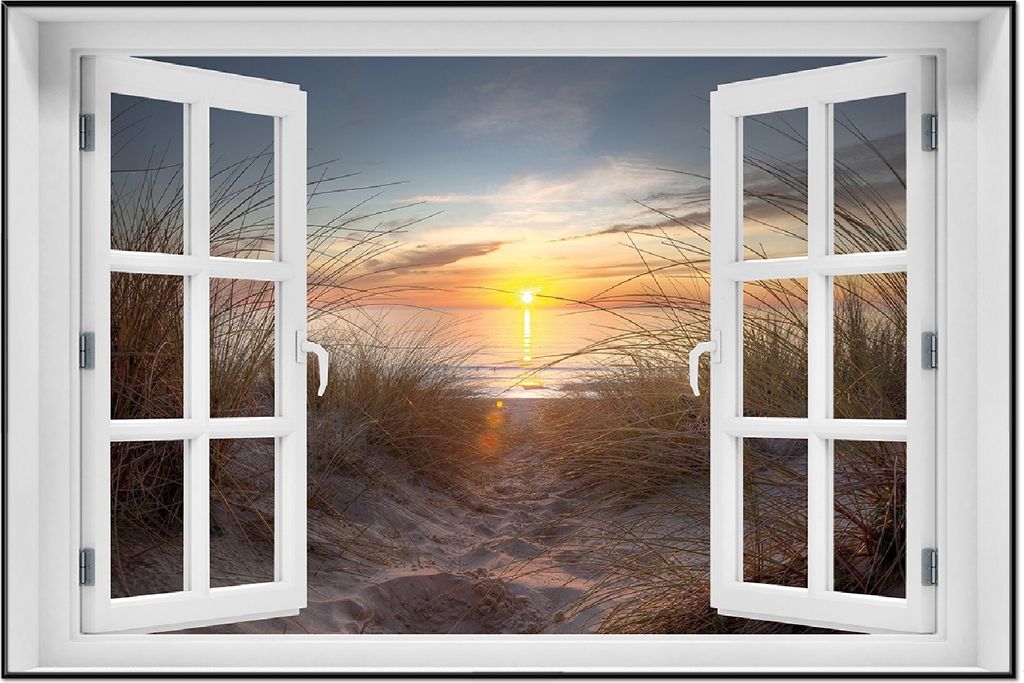 Wallario Wandbild mit Fenster-Illusion: Sonnenuntergang am Produktbild 