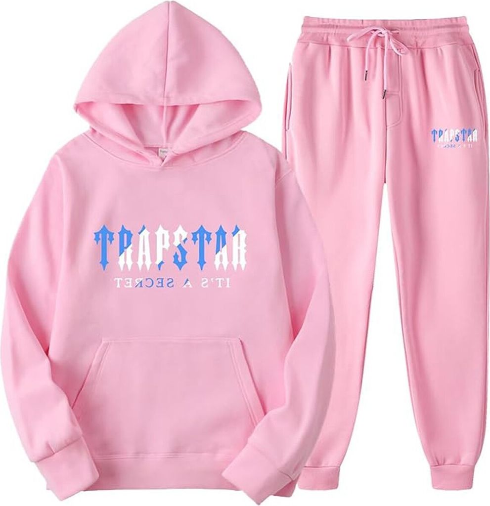 ASKSA Unisex Jogginganzug Lose Hoodies Tracksuit und Jogginghosen Pullover Kapuzenpullover, Rosa, M