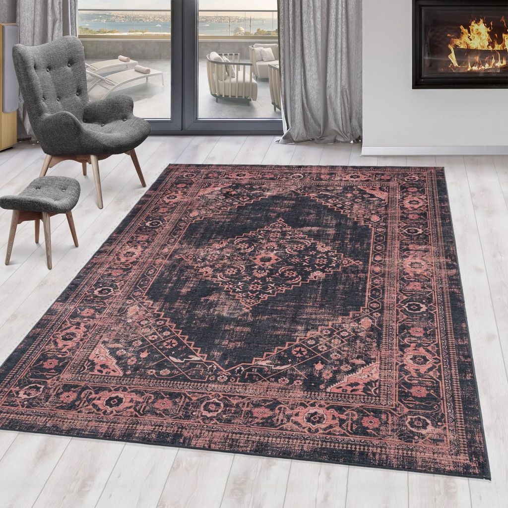 Klassischer Orient-Vintage-Teppich in Schwarz und Rot, Produktbild 