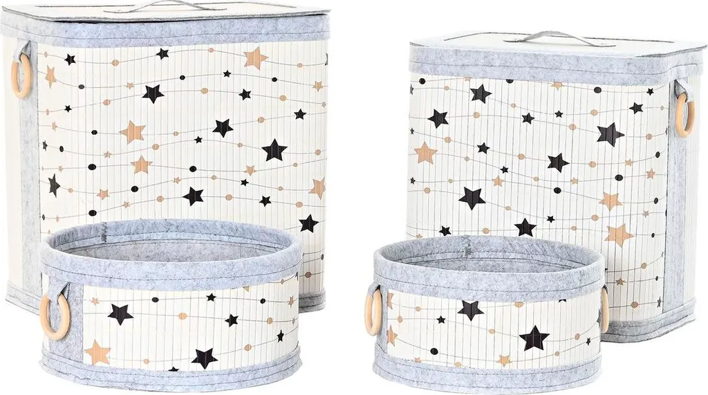 Paniers DKD Home Decor Blanc Noir Gris Or Bambou Étoiles 41x31x42 cm