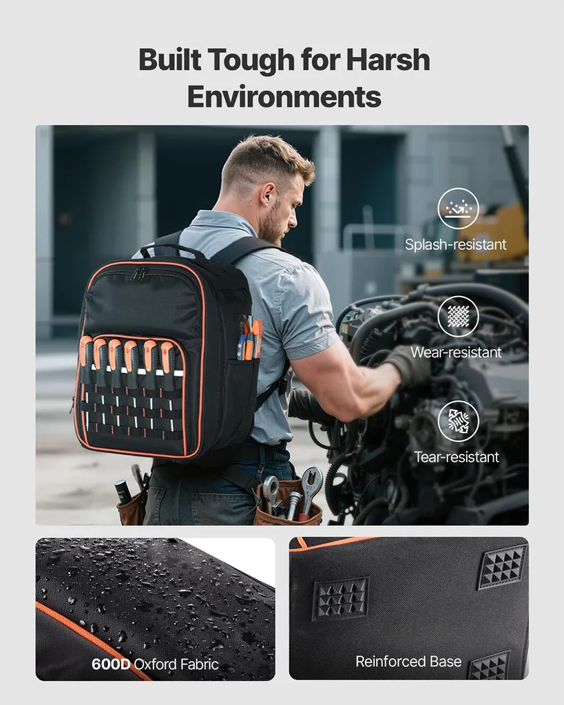 SucceBuy Sac à Dos à Outils 49 Poches avec Compartiment PC Chantier
