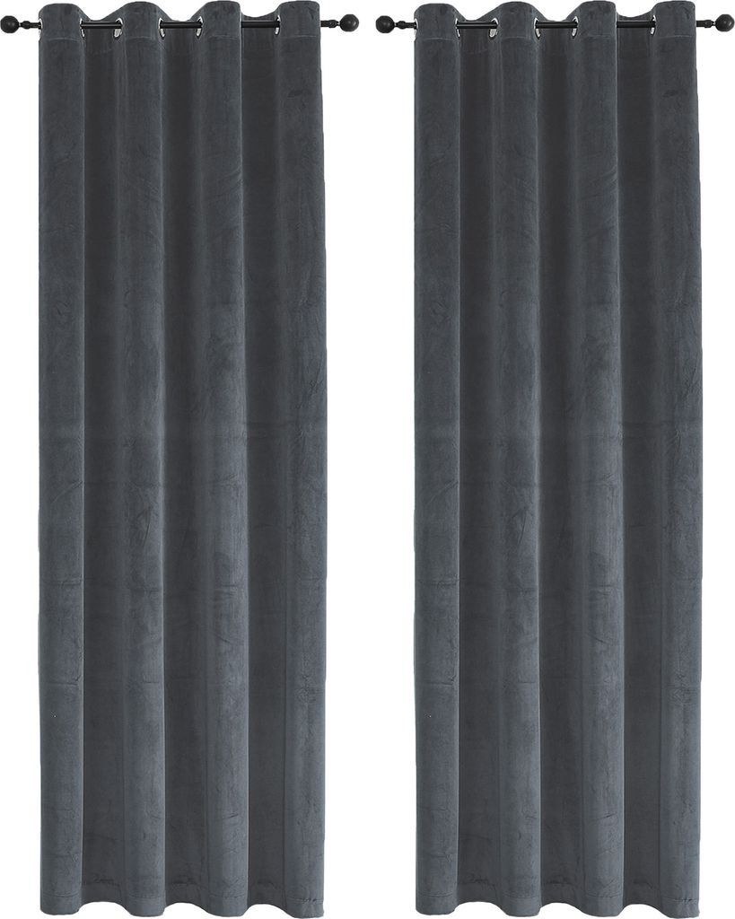 Samt Vorhäng 2er Set Anthrazit Ösen 140x175 cm Verdunkelungsvorhang samtweich blickdicht Gardine