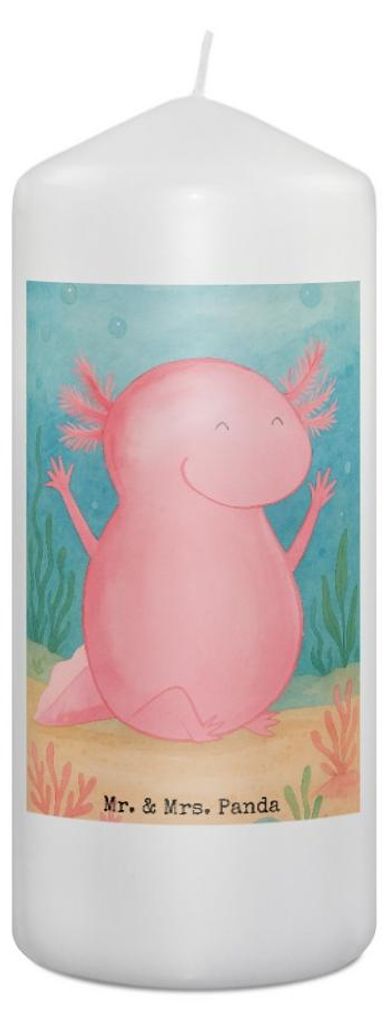 Mr. & Mrs. Panda Stumpenkerze Axolotl Hurra Design 19 x 8 cm - Weiß - Geschenk, Bedruckte Kerze, Wachskerze, Zylinderkerze, Freude, Blockkerze, Sp...