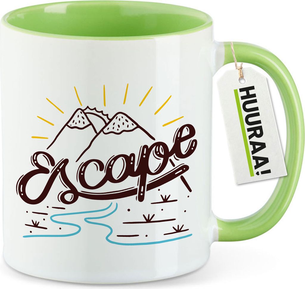 Huuraa Kaffeebecher Escape Berge Geschenk 330ml Grün Escape Mitbringsel