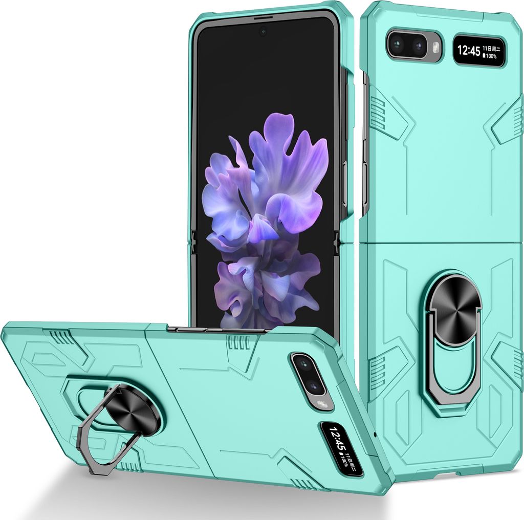 Galaxy Z Flip Hülle, Robust Harter PC, Stoßfest, Ringhalter, Ständer Schutzhülle für Samsung Galaxy Z Flip 5G Blau