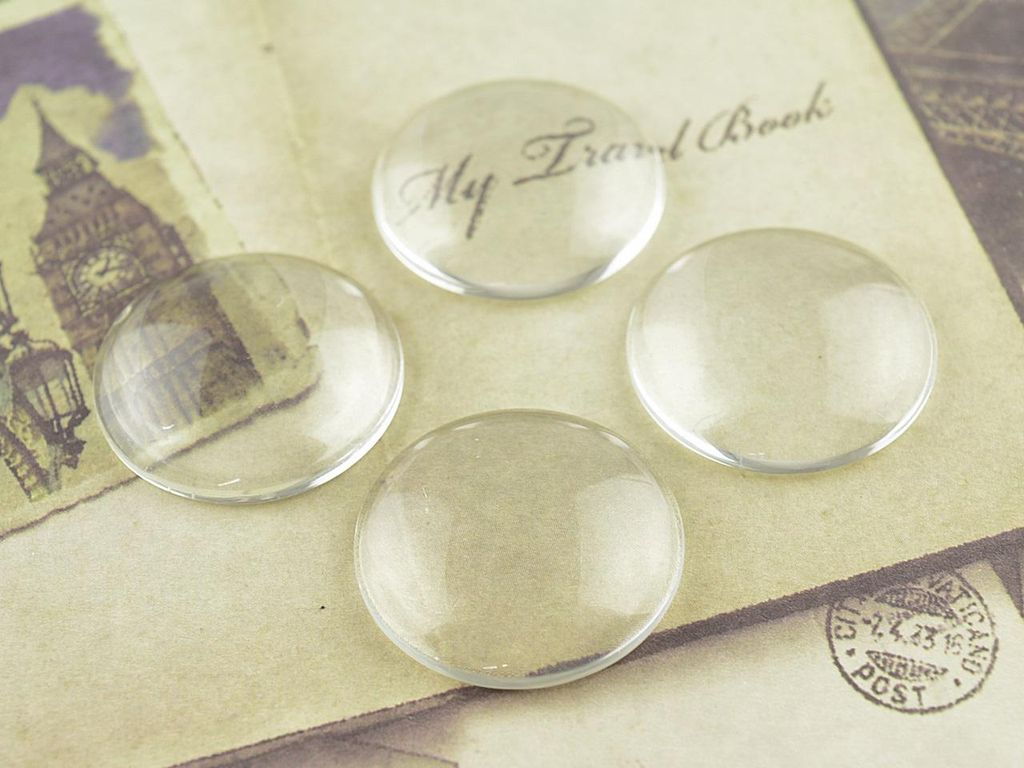 Vintageparts 4 Cabochon Glas klar rund, 25 mm Produktbild 