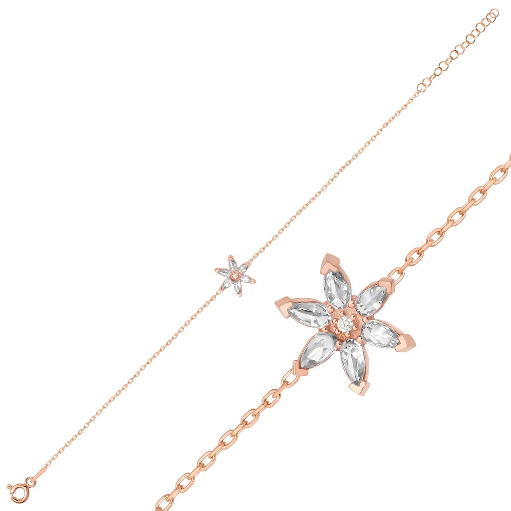 Bracelet Lotus en Argent 925 Plaqué Or Rose et Zirconium Scintillant