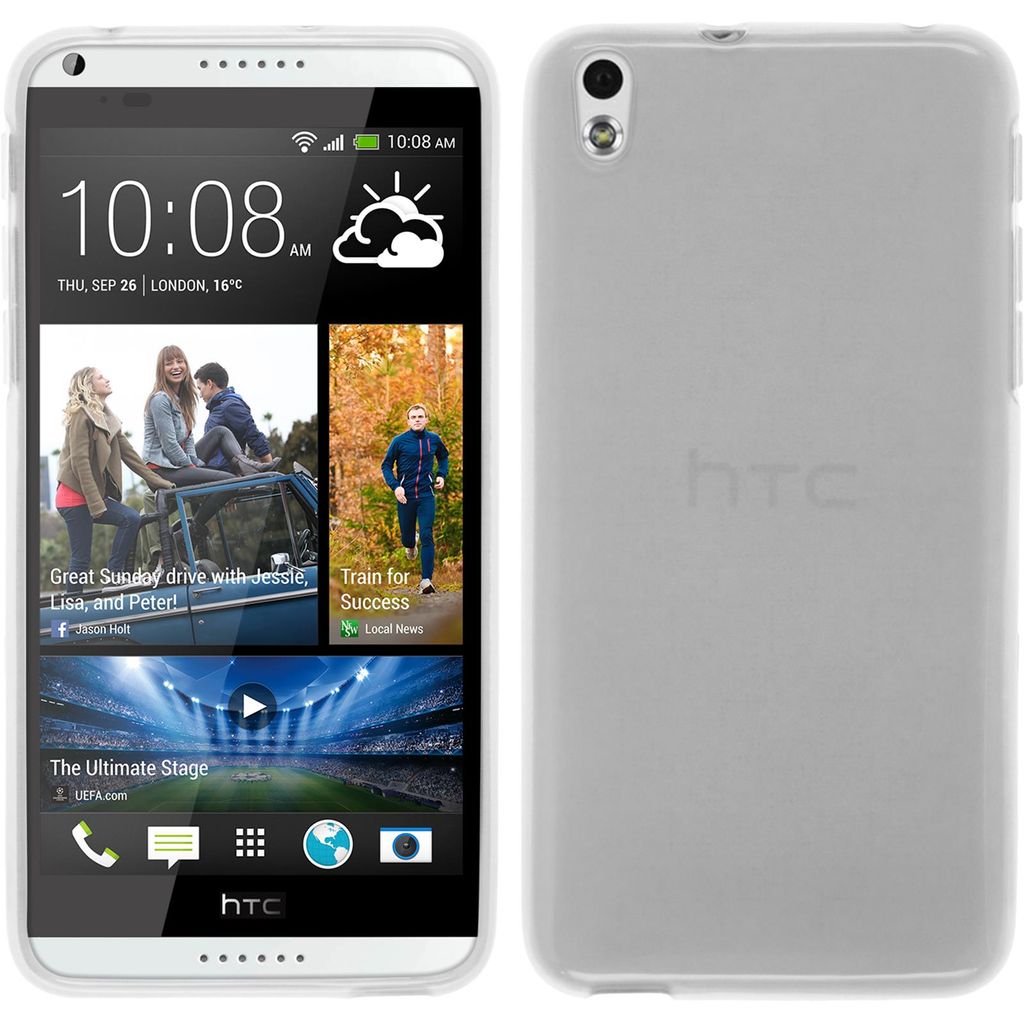 PhoneNatic Case kompatibel mit HTC Desire 816 - weiß Silikon Hülle transparent + 2 Schutzfolien