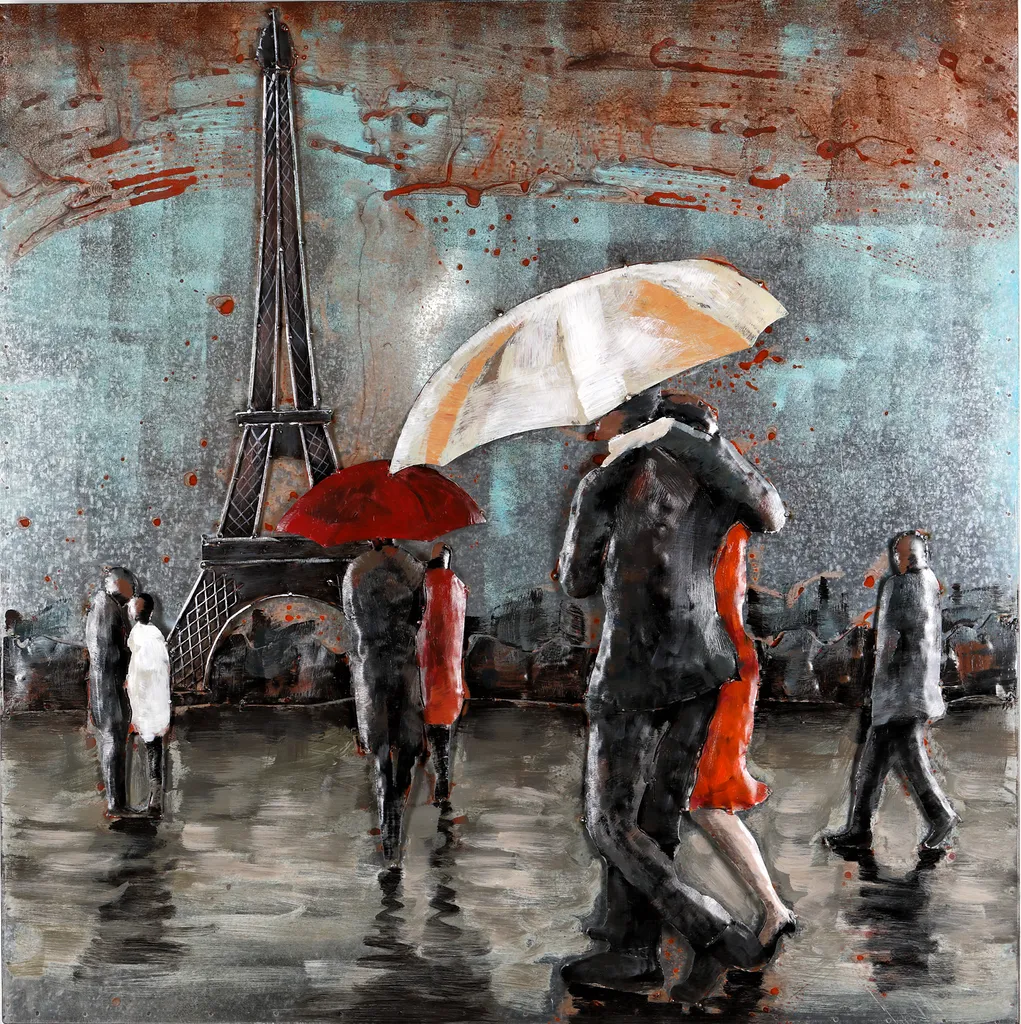 Décoration murale en métal Rainy Paris 100x100cm - Tableau 3D Artisanal