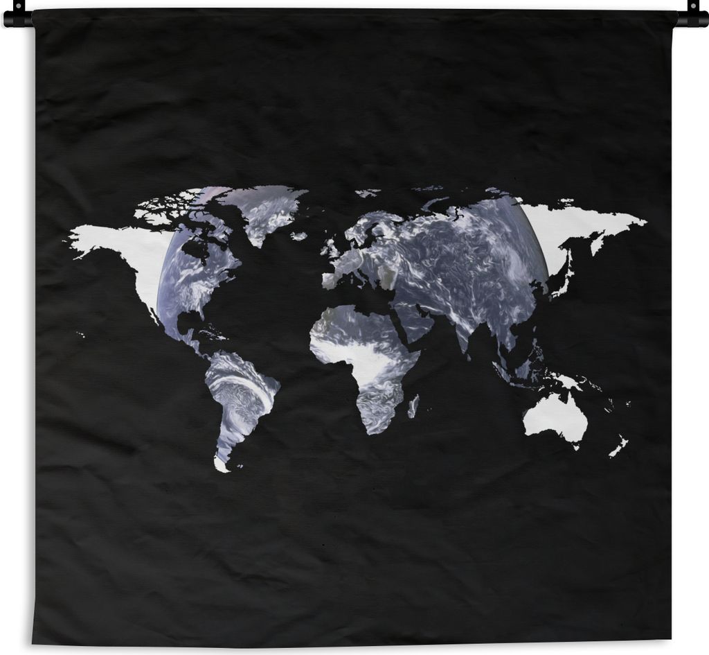 MuchoWow Wandteppich Wandbehang Weltkarte - Schwarz - Globus 150x150 cm Tapisserie Dekoration Wandtuch - Wohnaccessoires - Modernes