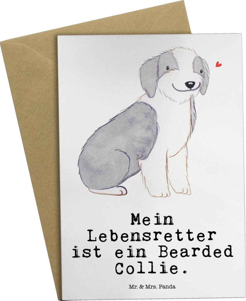 Mr. & Mrs. Panda Grußkarte Bearded Collie Lebensretter - Weiß - Geschenk, Britischer Hütehund, osterkarten, dankeskarten, einladungskarten, weih...