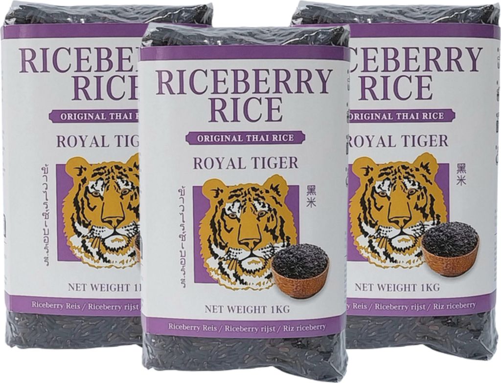 Royal Tiger Riceberry Reis, 3x 1kg Beutel, schwarzer Reis, Produktbild 