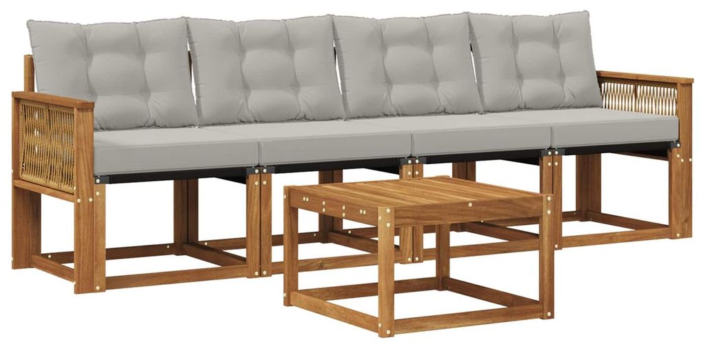 vidaXL Outdoor-Sofagarnitur mit Kissen 5 pcs Natürlich und Hellgrau
