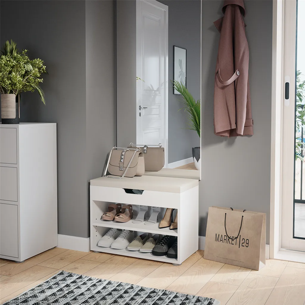 Panca per scarpe Vicco Rolfe, 60 x 45 cm, bianco - 5