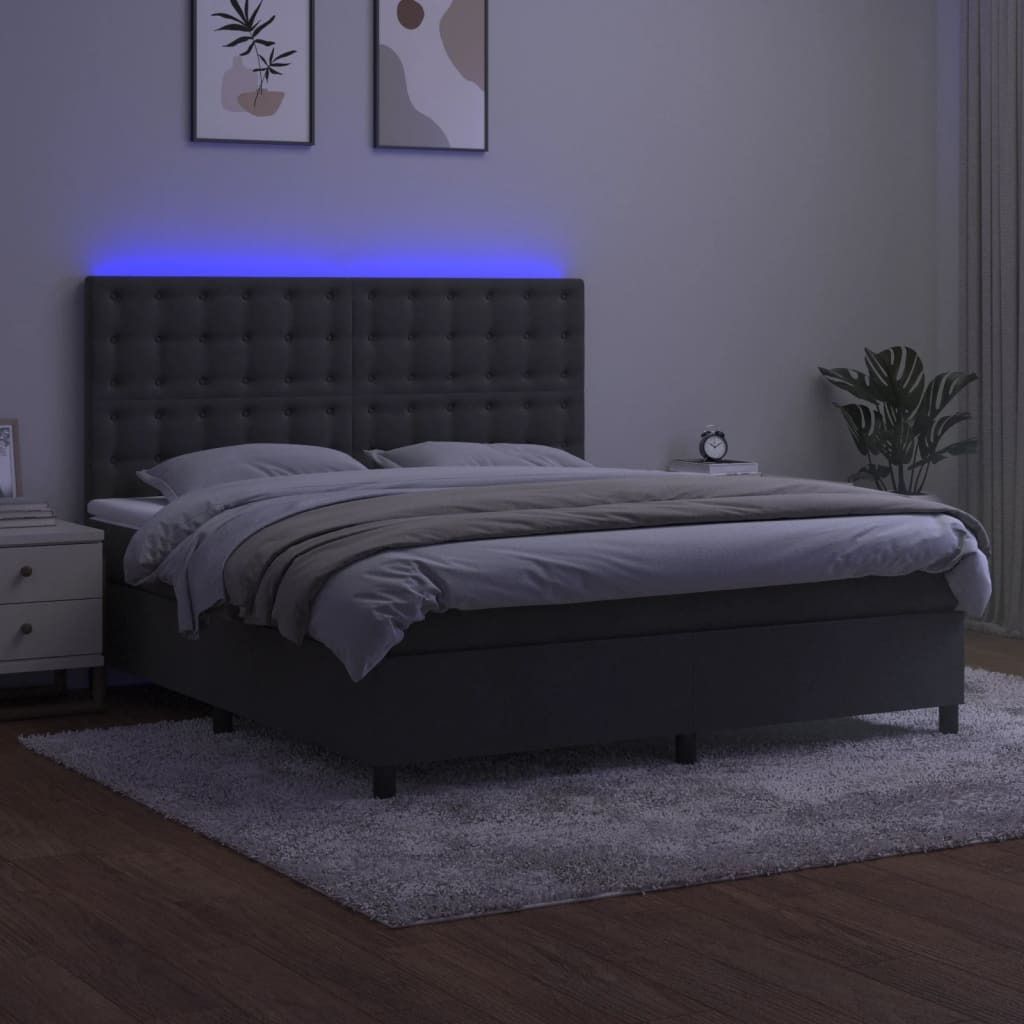 "2026 Promotion" Boxspringbett mit Matratze - & LED - Dunkelgrau - 180x200 cm - Samt - Polsterbett CC7748