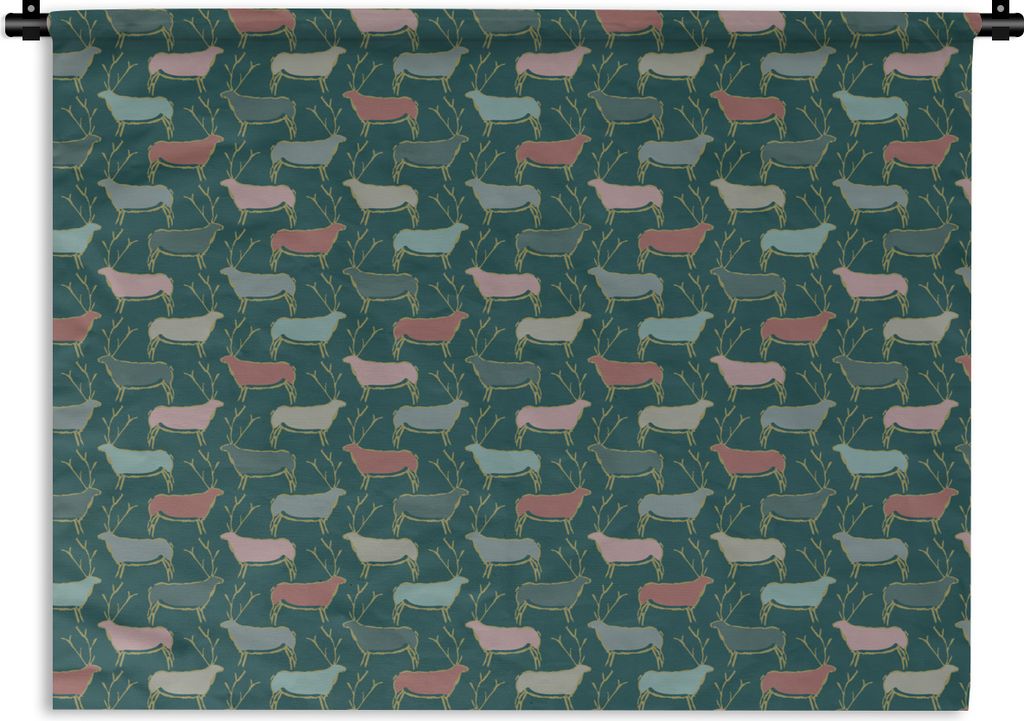 MuchoWow Wandteppich Wandbehang Muster - Hirsche - Grün 120x90 cm Tapisserie Dekoration Wandtuch - Wohnen - Aufhänger für die Wand