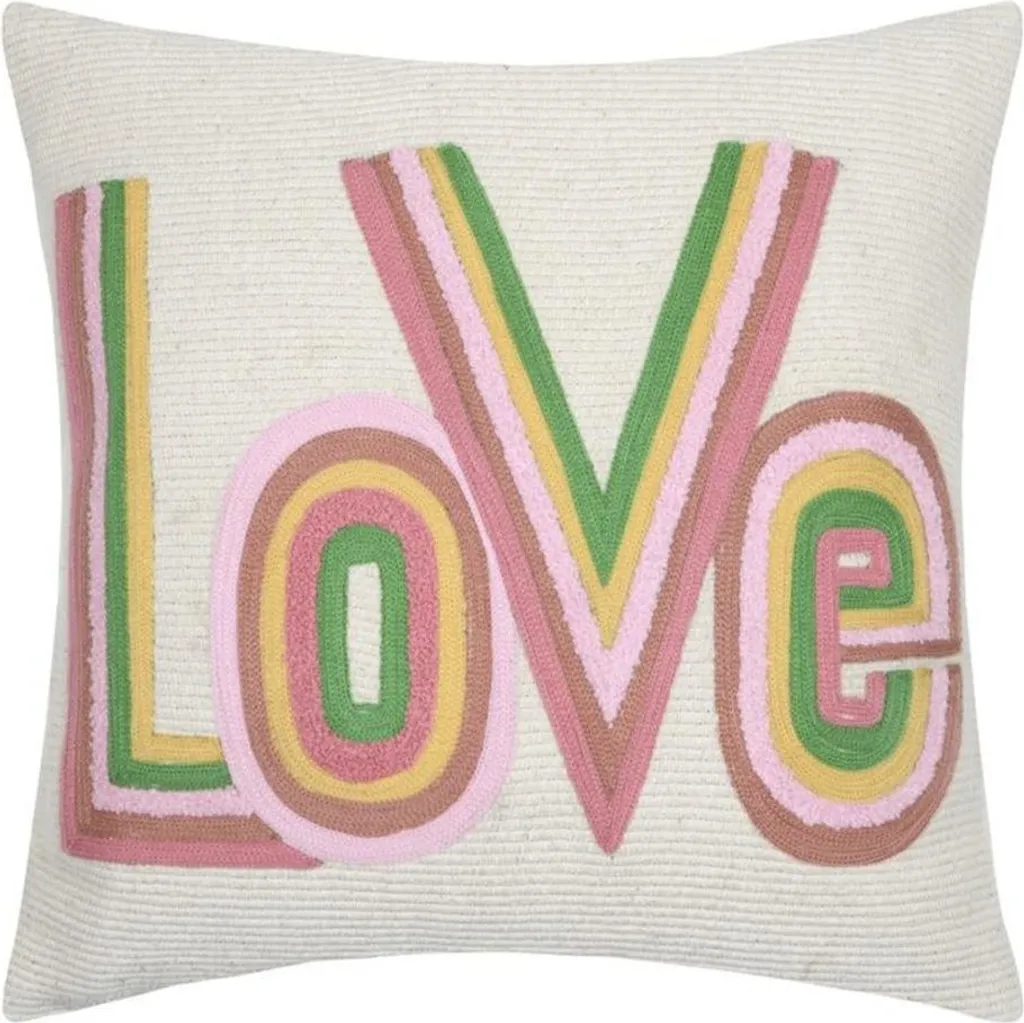 STOF Coussin Décoratif 40x40 Crème avec Écritures Colorées Stylé