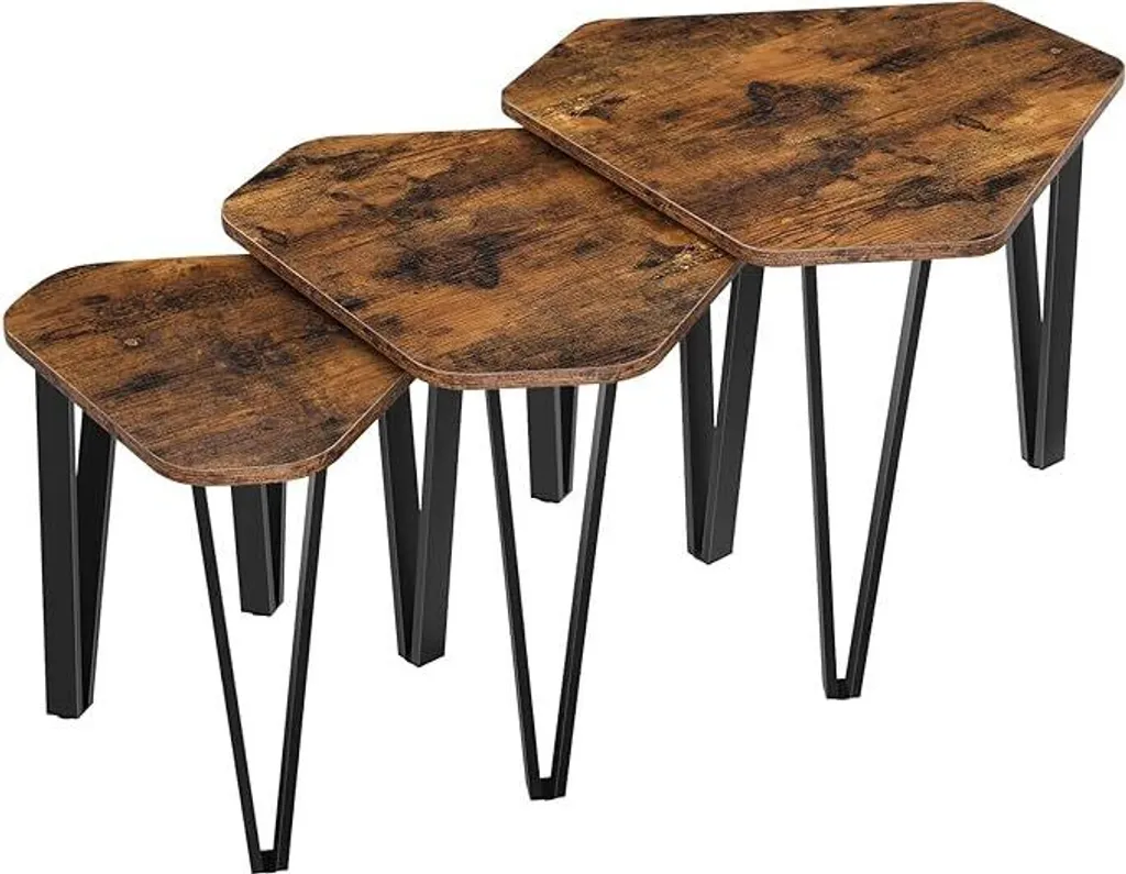 Offerta Set 3 Tavolini VASAGLE: Comodini Vintage Nero-Marrone LNT14BX