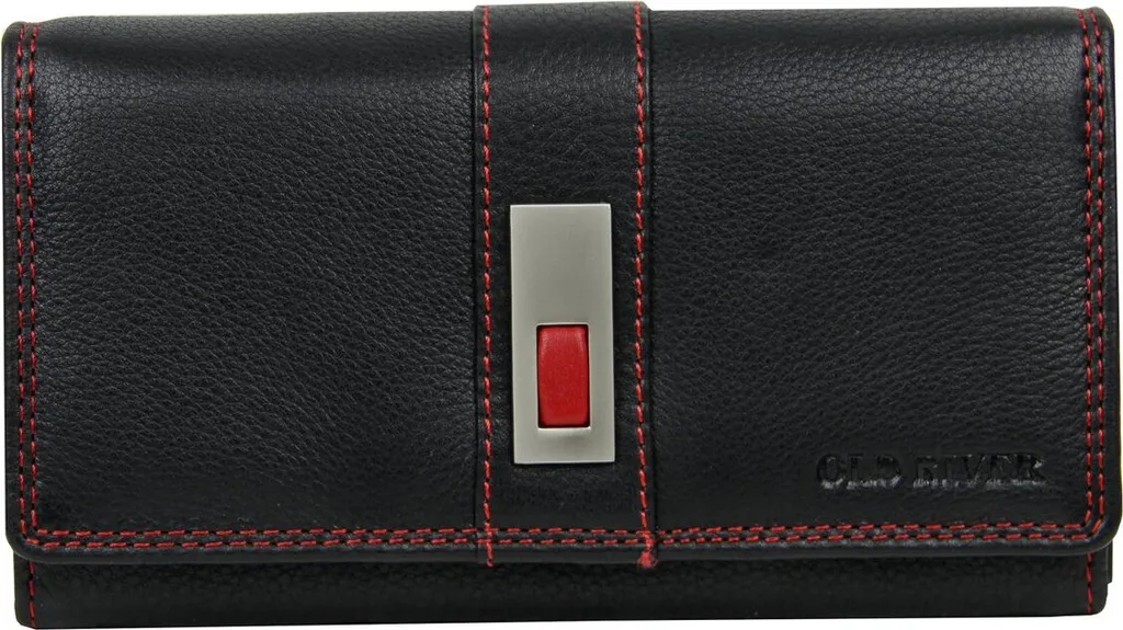 Portefeuille serveur en cuir noir zip et bouton-pression Old River