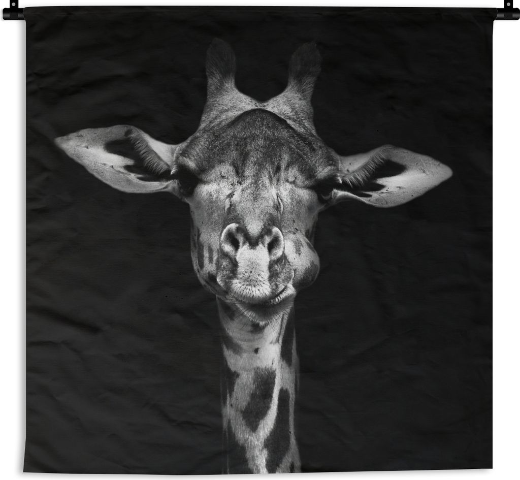 MuchoWow Wandteppich Wandbehang Giraffe - Porträt - Tiere - Schwarz - Weiß 90x90 cm Tapisserie Dekoration Wandtuch - Wandaufhänger