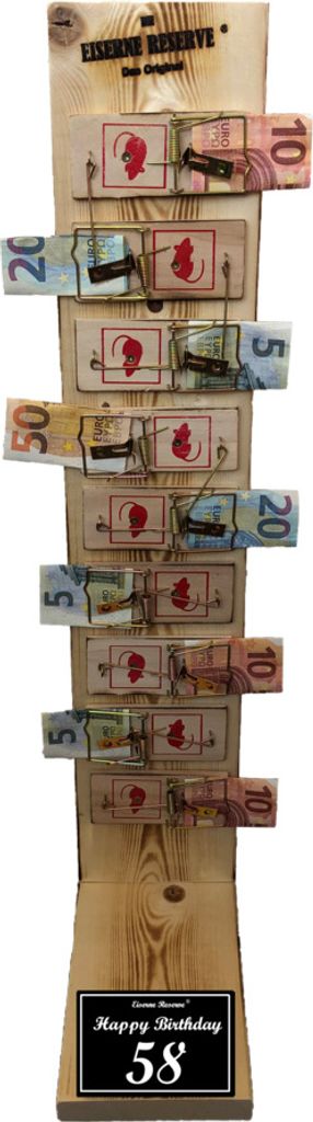 58 Happy Birthday - Eiserne Reserve Mausefalle Deluxe 9er Geldgeschenk 58. Geburtstag