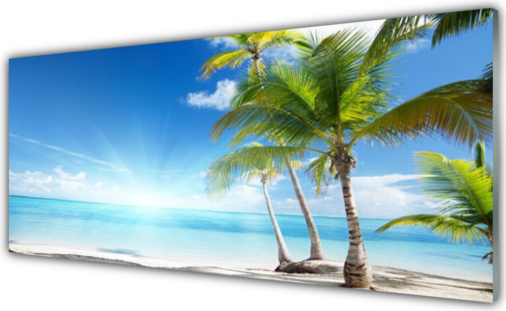 Glasbilder 125x50 Wandbild Druck auf Glas Palmen Meer Produktbild 