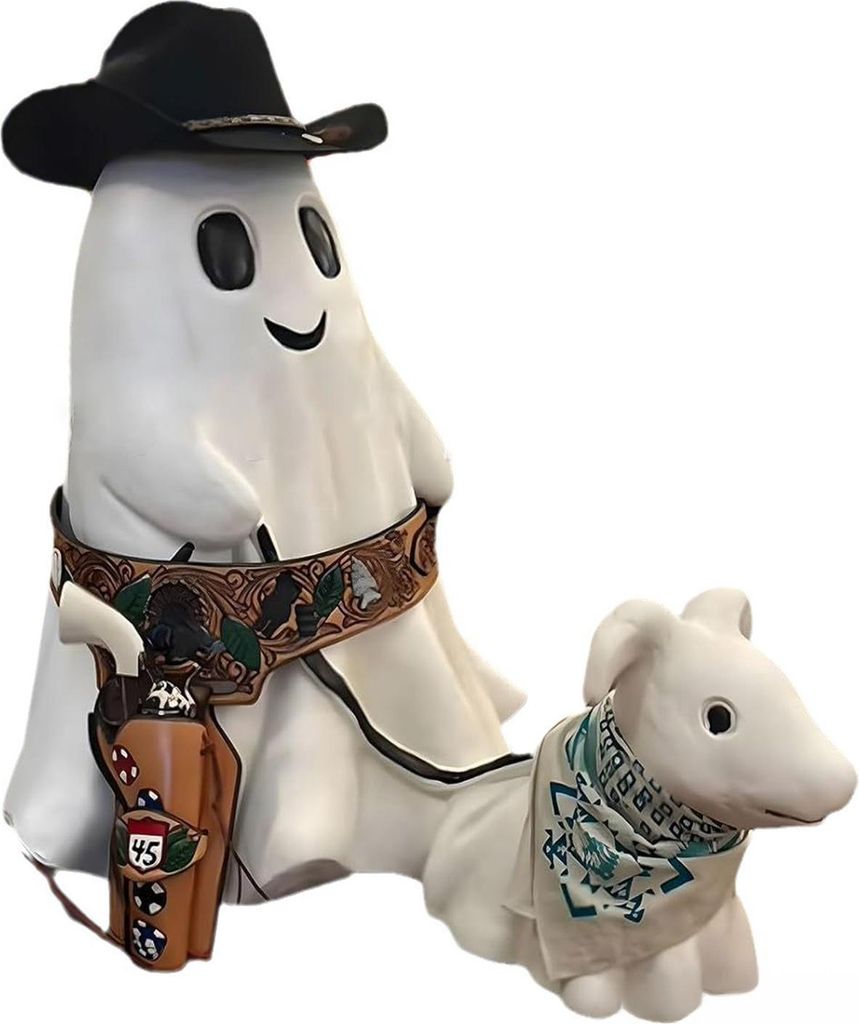 Halloween-Cowboy-Geisterstatue, süßer Geist, laufender Hund, Kunstharz, Bastelarbeiten, Tischornamente für die Halloween-Dekoration im Innen- un...