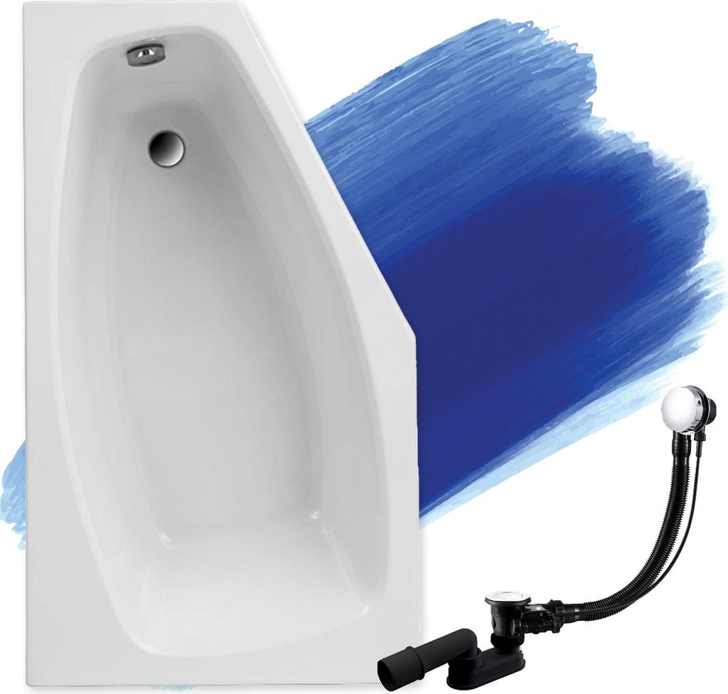 BADLAND Eckbadewanne Badewanne Marika LINKS 140x80 mit Ablaufgarnitur und Füßen GRATIS ohne Verkleidung