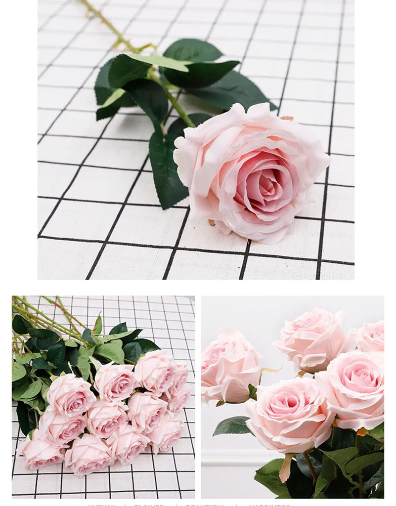 Rose artificielle rose clair haute simulation pour mariage et déco - 5