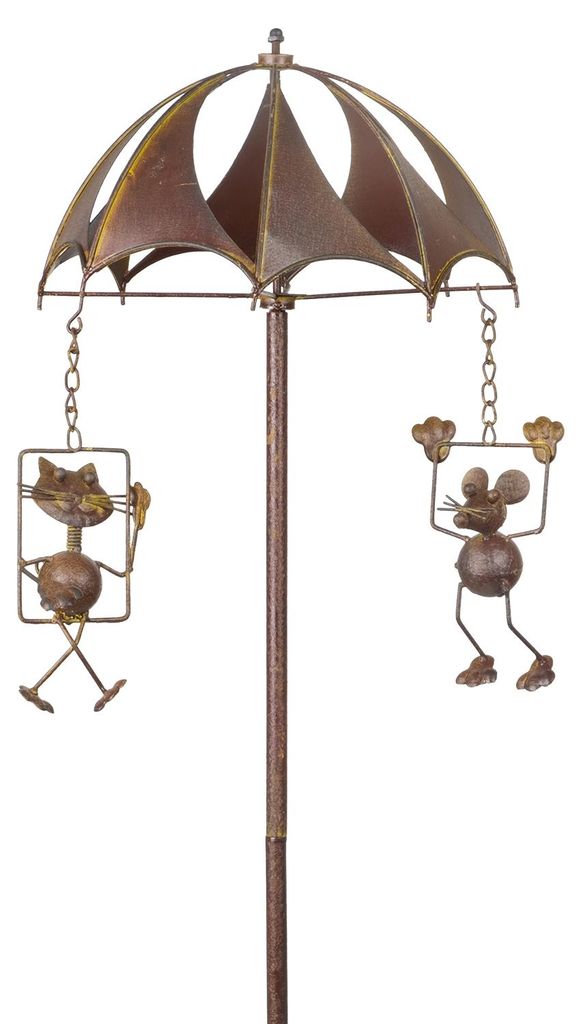 Windspiel Mäuse Karussel aus Metall, Katze und Maus, 81 cm hoch, Ø 27 cm