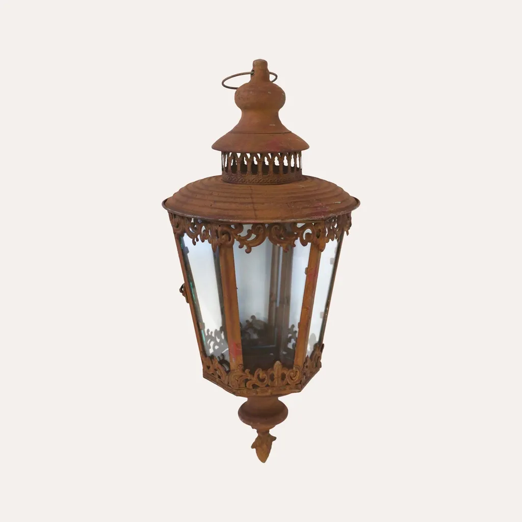 Lanterne d'Intérieur Suspendue en Fer Brun Rouille pour Déco Cosy