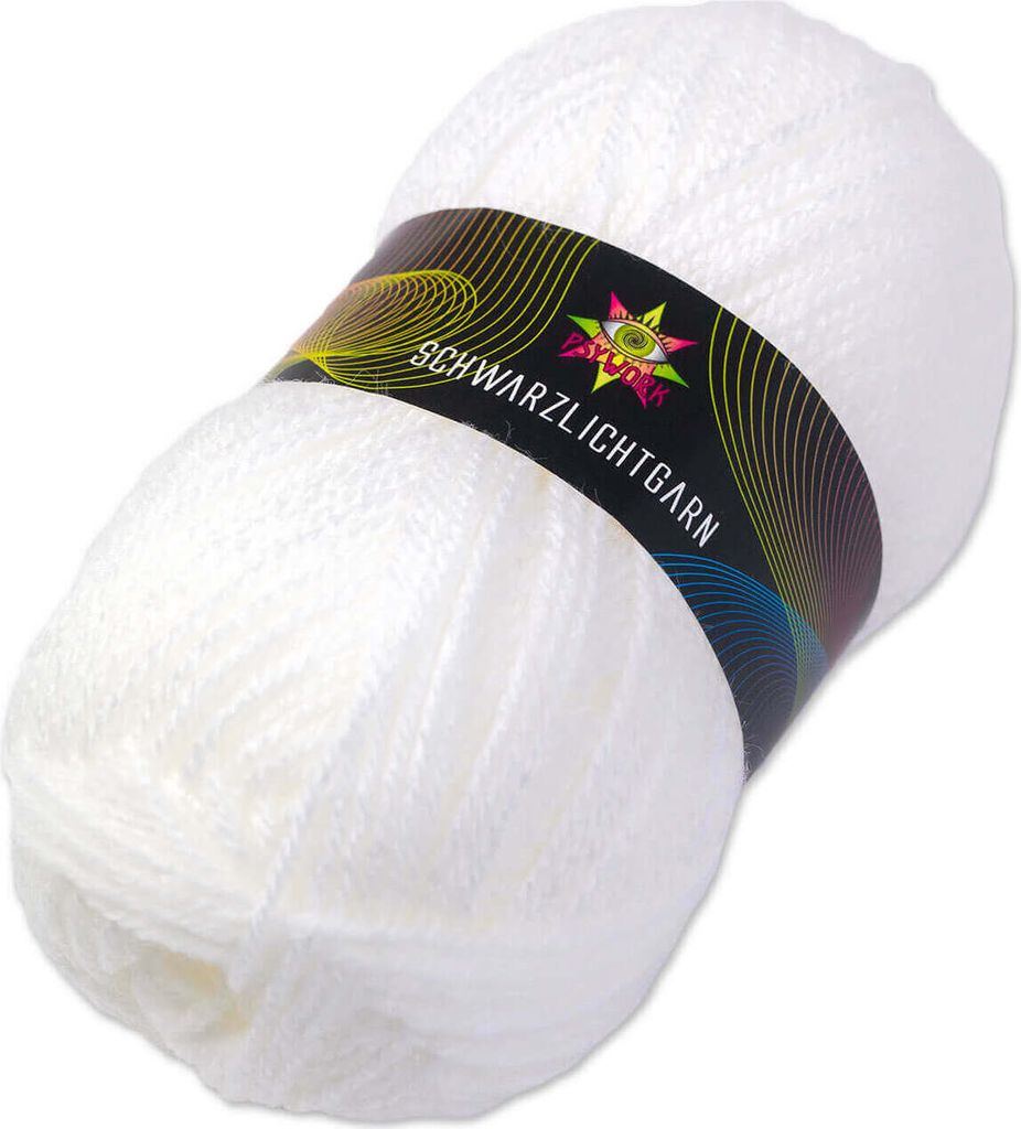 PSYWORK 50g Schwarzlicht Wolle Neon | Weiß | Strickgarn aus Produktbild 