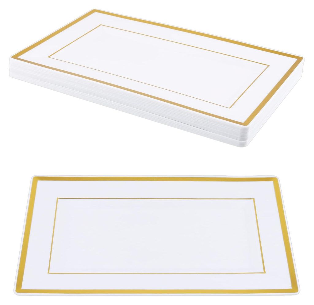 15er-Set Plastik-Servierschalen, 33x20x1,5 cm, weiß-gold