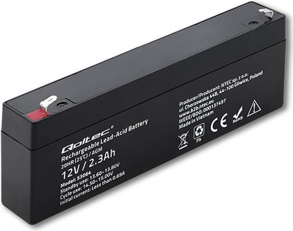 Qoltec 12V AGM-Batterie | 2,3Ah